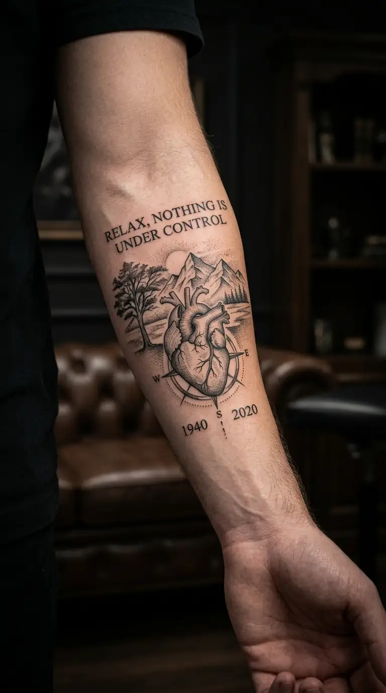Fine line lettering quote tattoo on the forearm.